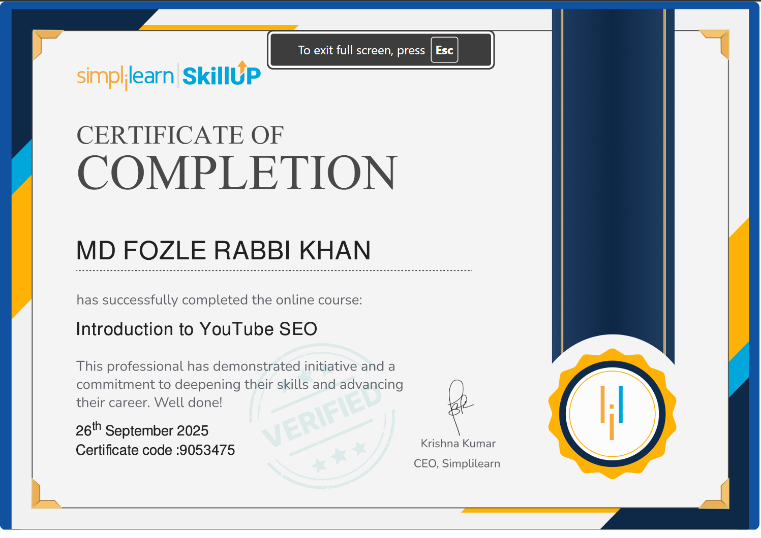 Introduction to YouTube SEO Certificate